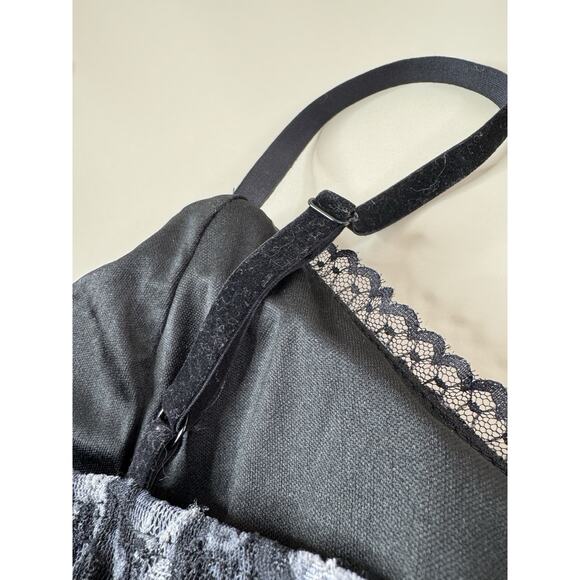 Venus Y2K Lace Babydoll Top Womens L Black Grey Cheetah Whimsigoth Velvet Straps - Picture 11 of 14